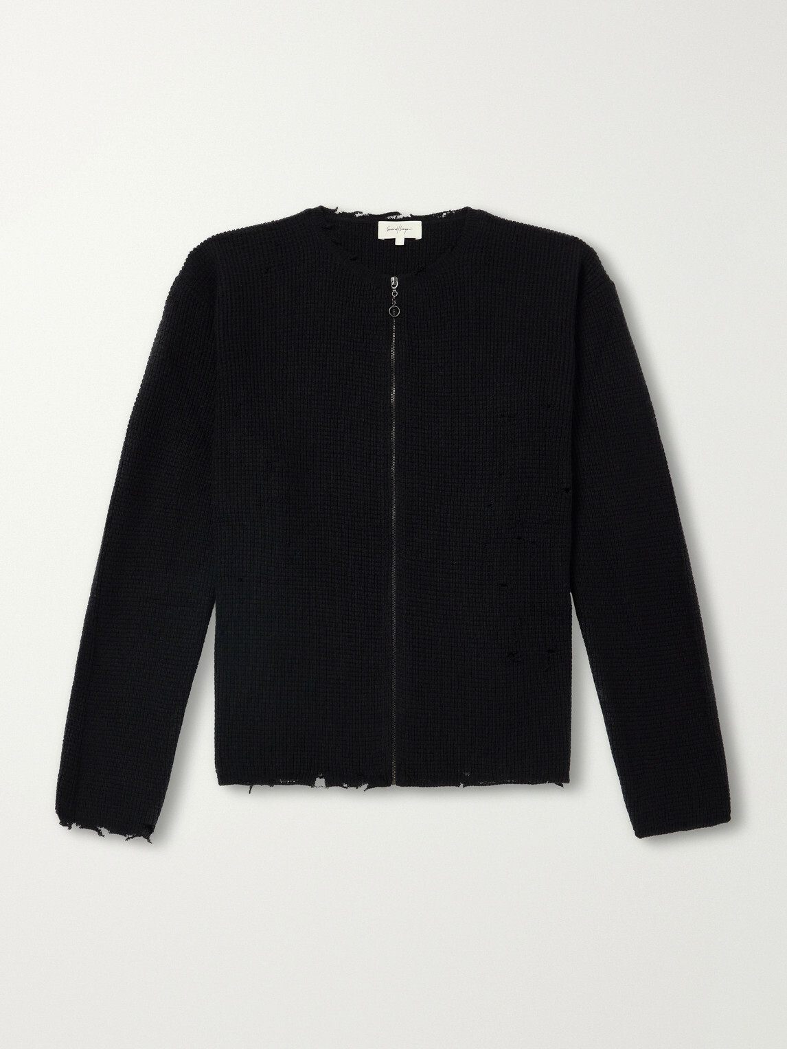 SECOND / LAYER - Friends Waffle-Knit Wool and Cashmere-Blend Zip-Up Sweater - Black