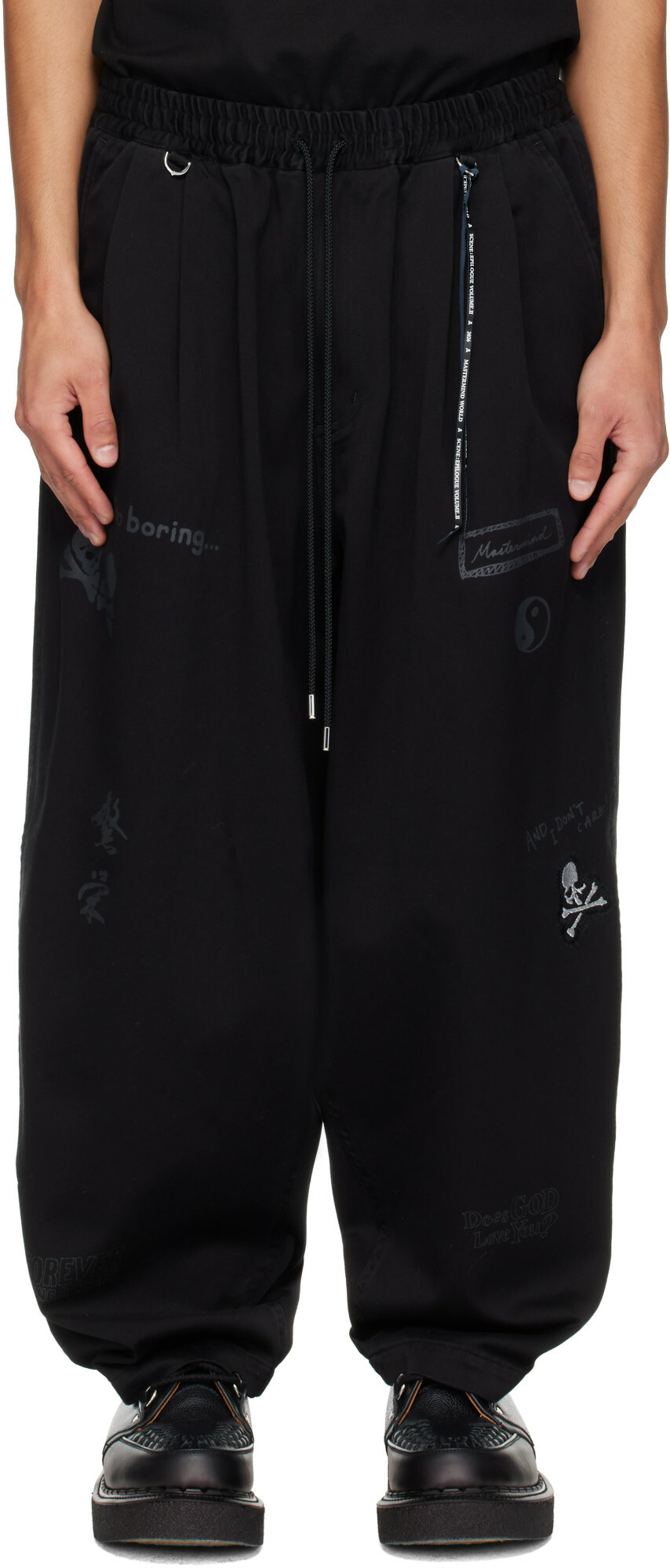 MASTERMIND WORLD Black MW Doodle Print Wide Easy Trousers
