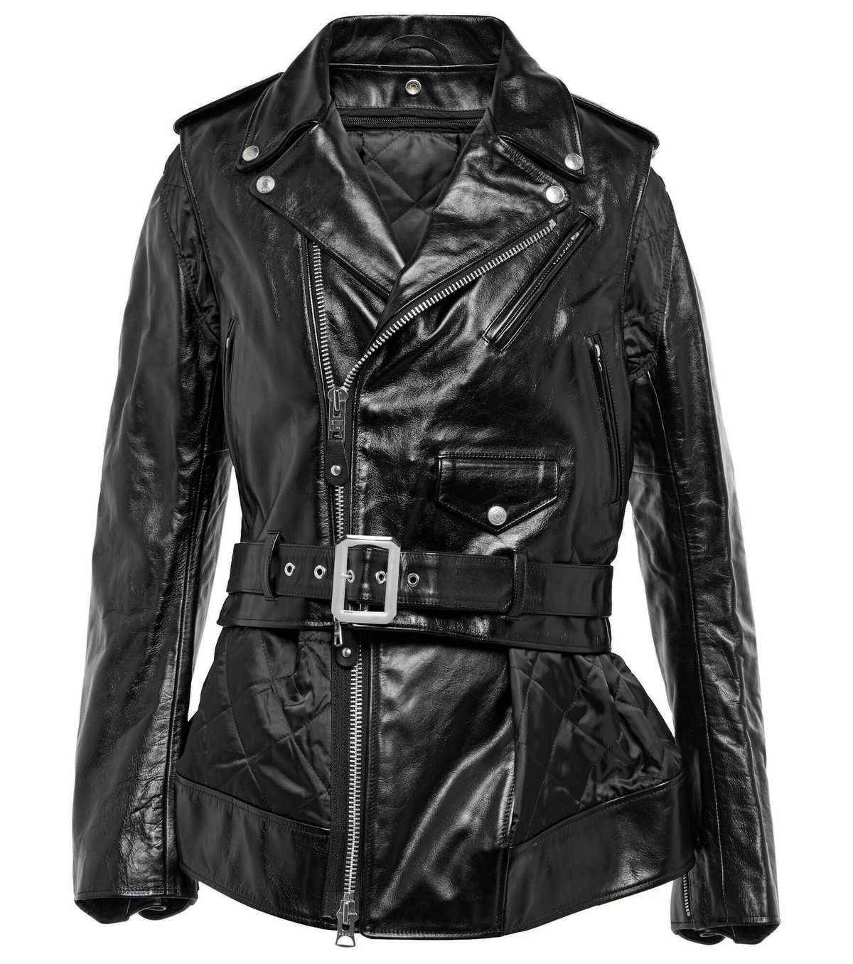 Sacai Black Down Leather Biker Jacket Sacai