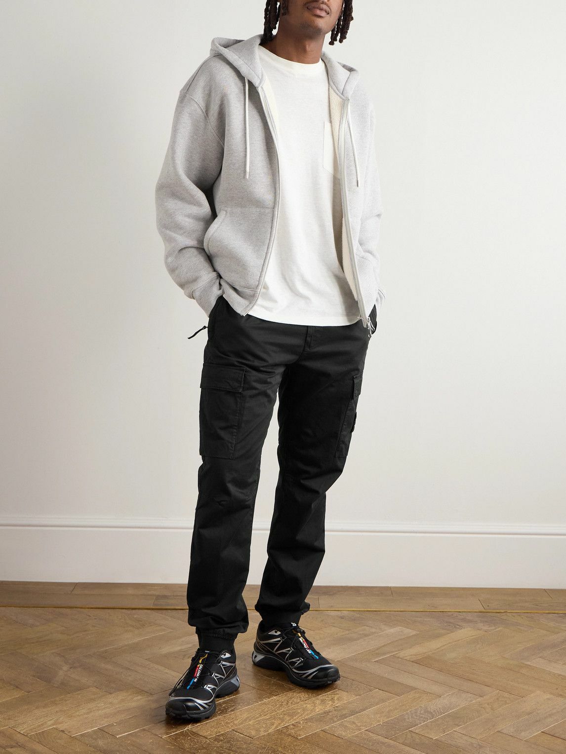 Stone Island - Tapered Cotton-Blend Trousers - Black