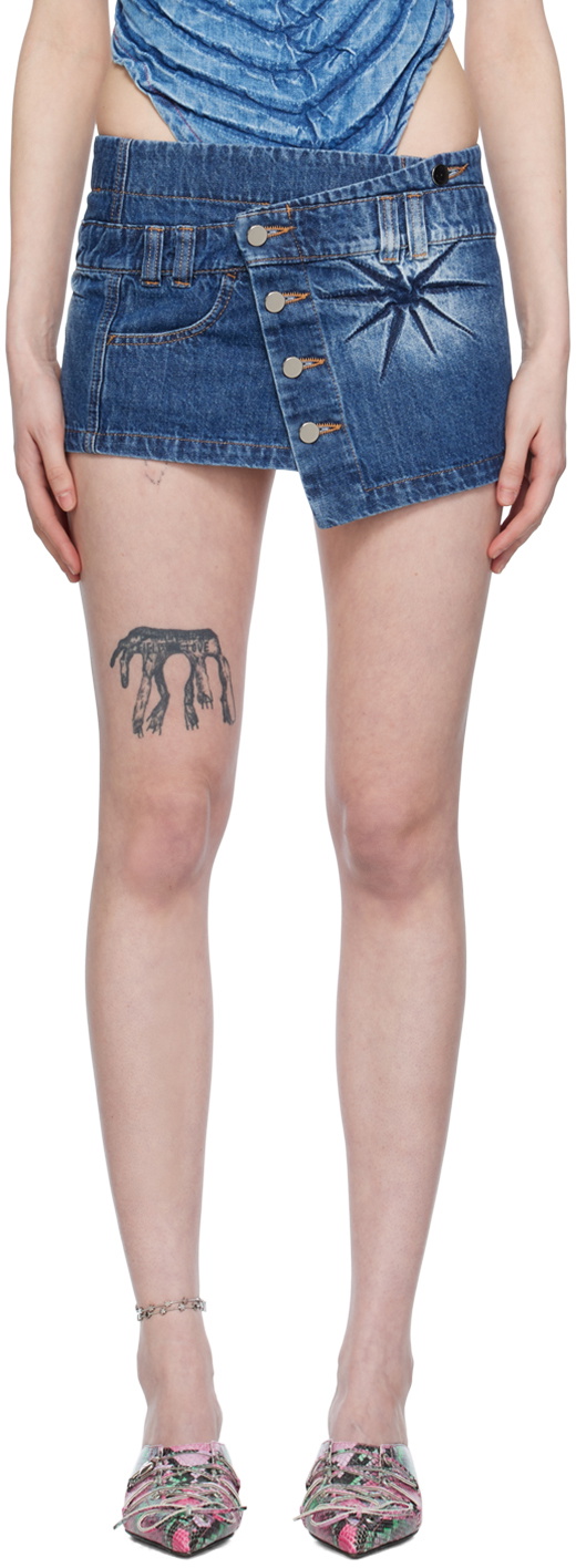 Masha Popova Blue Creased Denim Miniskirt