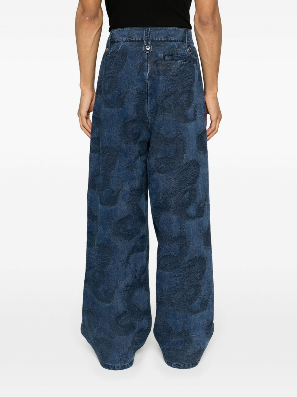 Feng Chen Wang　jacquard denim pants Feng Chen Wang Blue Dragon-Jacquard Straight-Leg Jeans Feng Chen Wang
