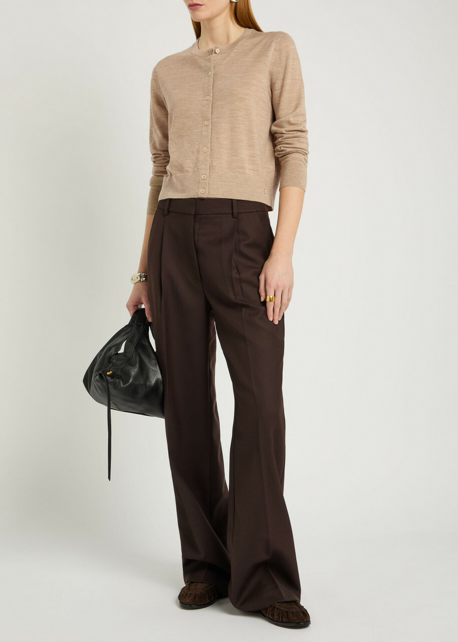 Anine Bing Moni Wool and Cashmere-blend Cardigan Taupe