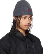 AMI Paris Gray Wool Contrasted Ami de Coeur Beanie
