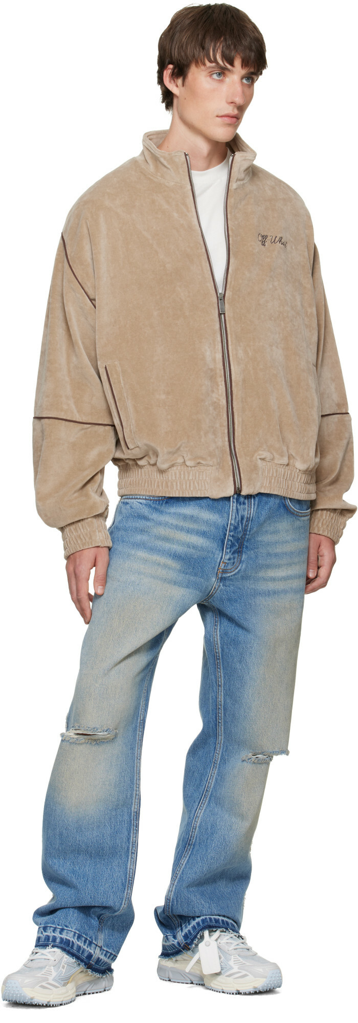 Off-White Beige Script Logo Lounge Relax Track Jacket