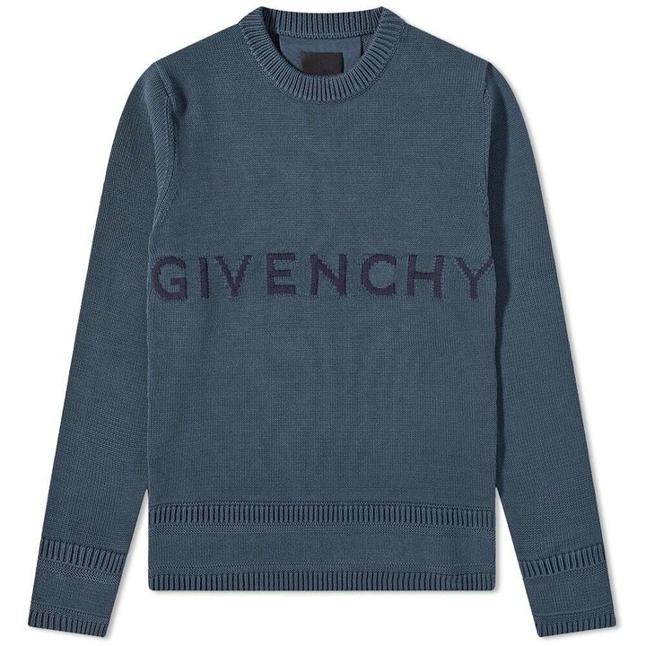 Photo: Givenchy Men's 4G Logo Crew Knit in Steel Blue