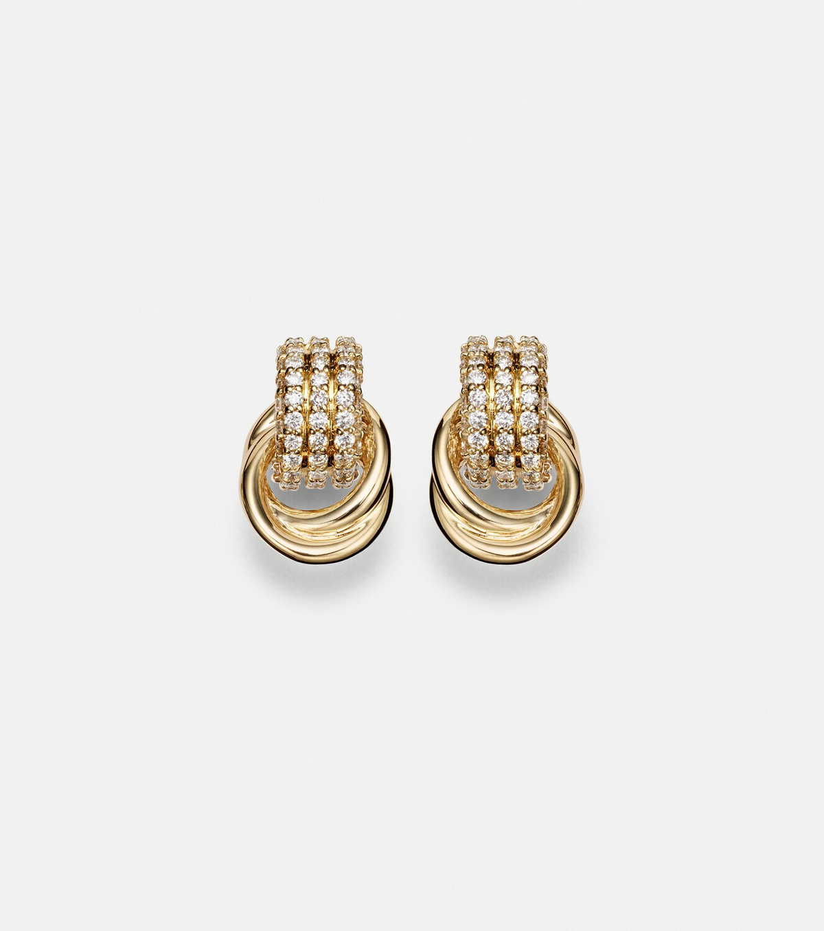 Stone and Strand Forme Knot 14kt gold earrings with diamonds