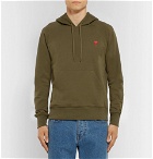 AMI - Embroidered Loopback Cotton-Jersey Hoodie - Men - Green