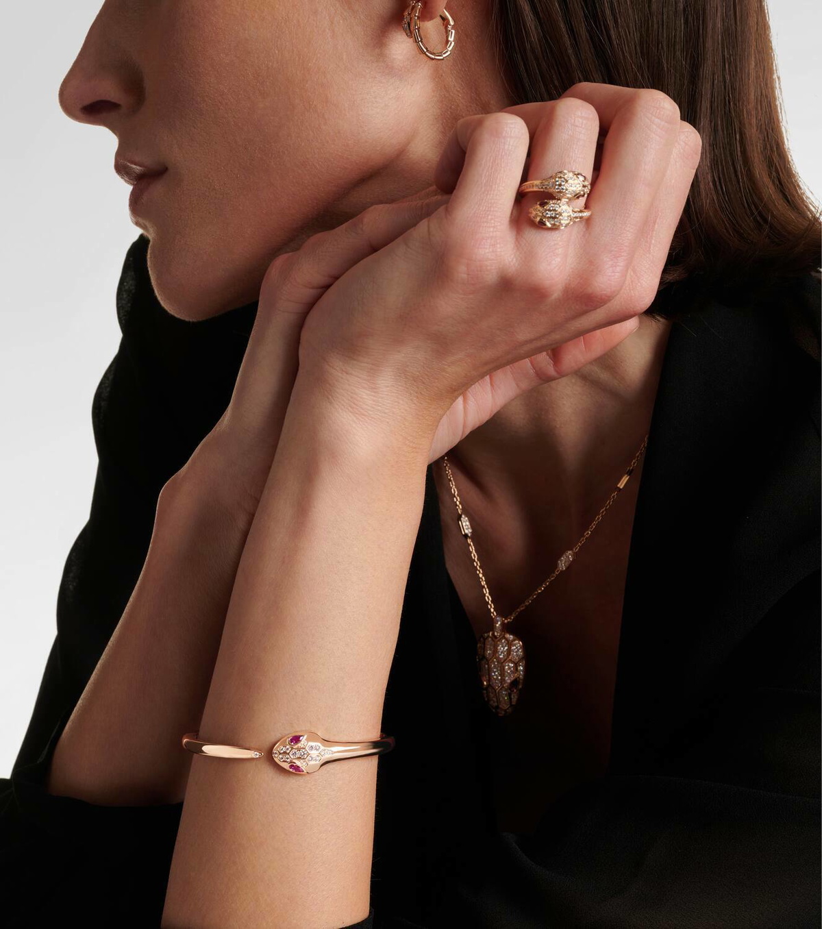 Bvlgari Serpenti 18kt rose gold bangle with diamonds and rubellites