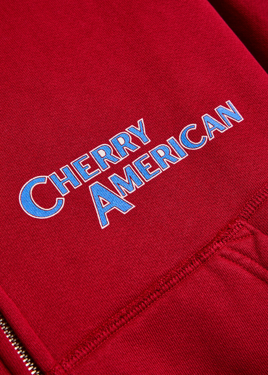 Cherry Los Angeles Thermal Logo Zip-though Cotton Sweatshirt Red