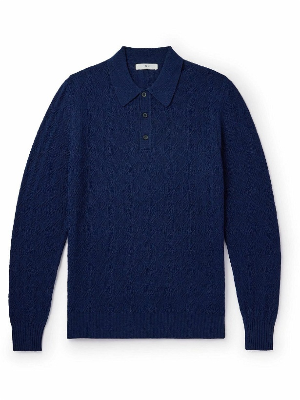 Photo: Mr P. - Honeycomb-Knit Wool Polo Shirt - Blue