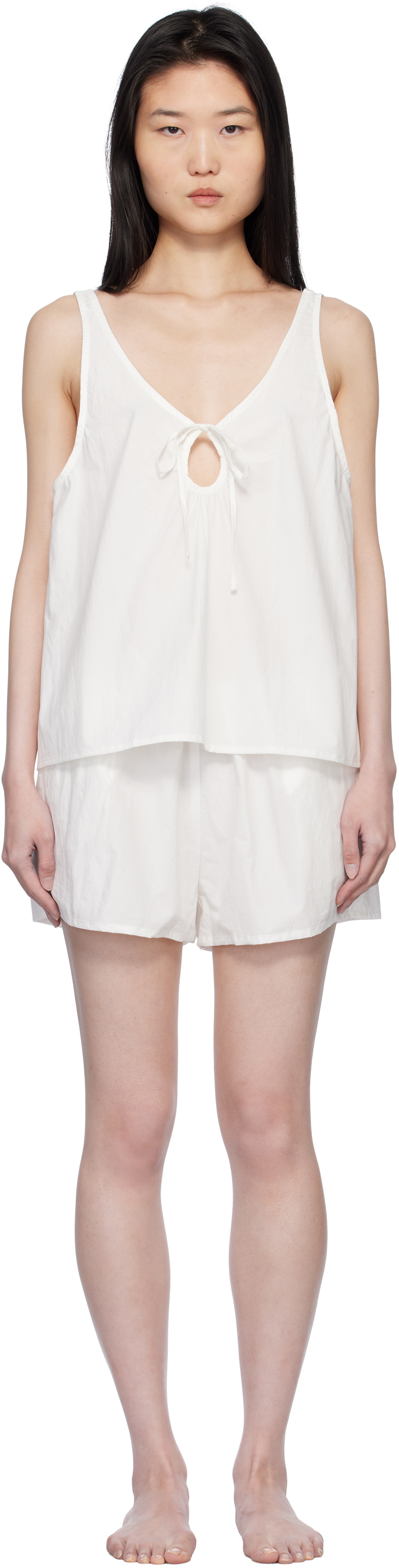 Deiji Studios White U Shape Cotton Tank Top & Shorts Set