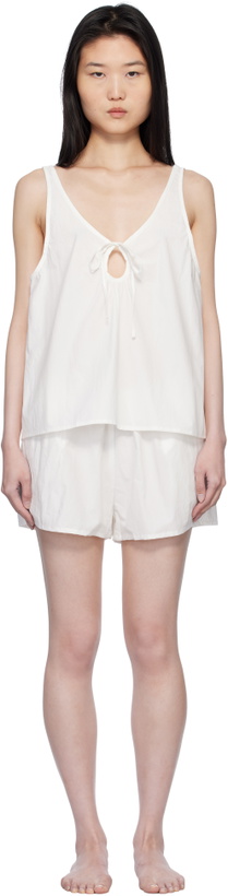 Photo: Deiji Studios White U Shape Cotton Tank Top & Shorts Set