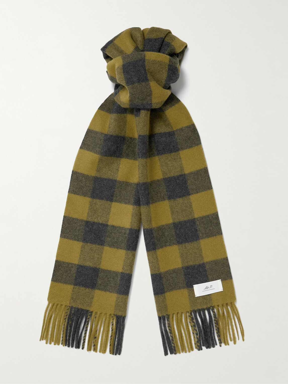 Mr P. - Logo-Appliquéd Fringed Checked Wool and Cashmere-Blend Scarf