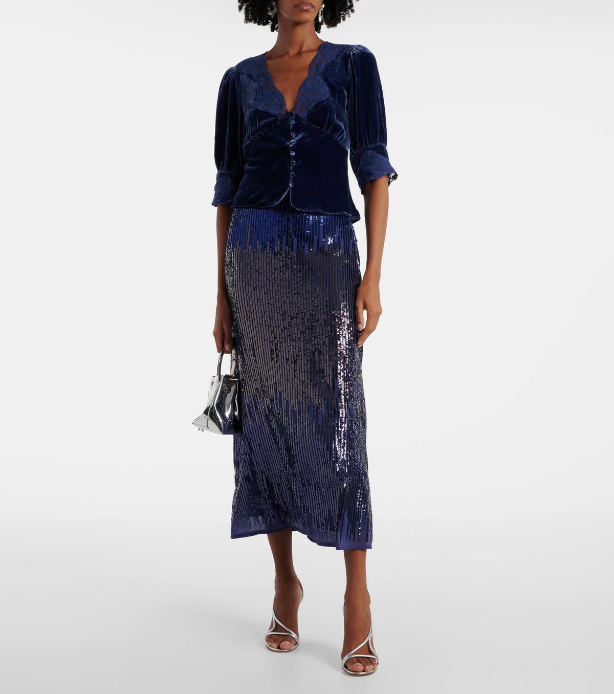 Rixo Amanda lace-trimmed velvet top