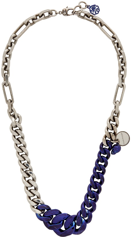 Photo: Alexander McQueen Silver & Blue Chrome Chain Necklace