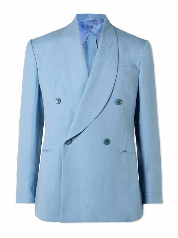 Photo: Ralph Lauren Purple label - Kent Double-Breasted Silk and Linen-Blend Suit Jacket - Blue