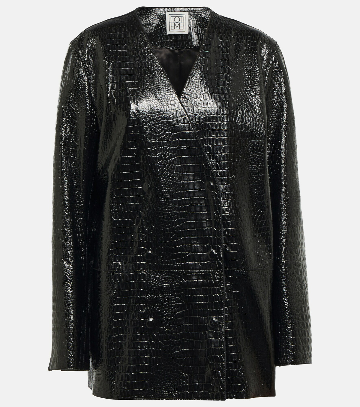 Toteme - Double-breasted croc-effect leather blazer Toteme