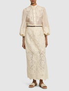 ZIMMERMANN Ottie Embroidered Linen Midi Skirt