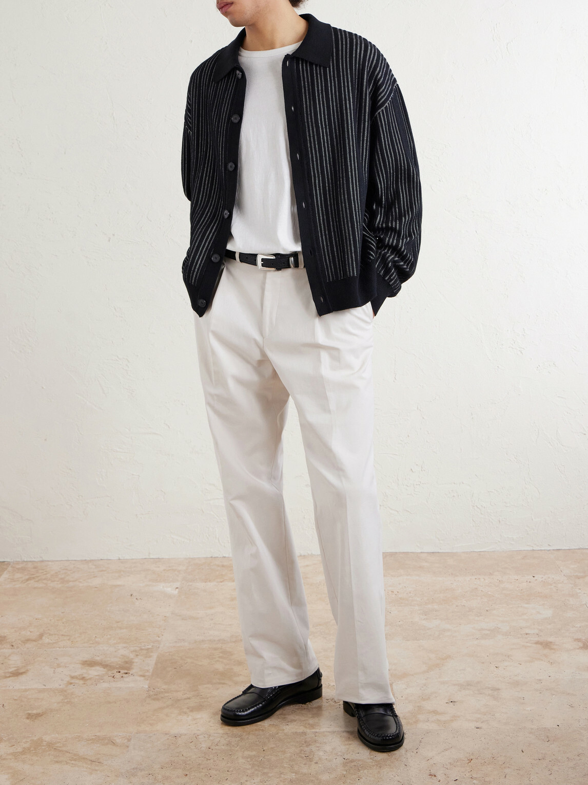 mfpen - Formal Striped Ribbed Cotton Cardigan - Black
