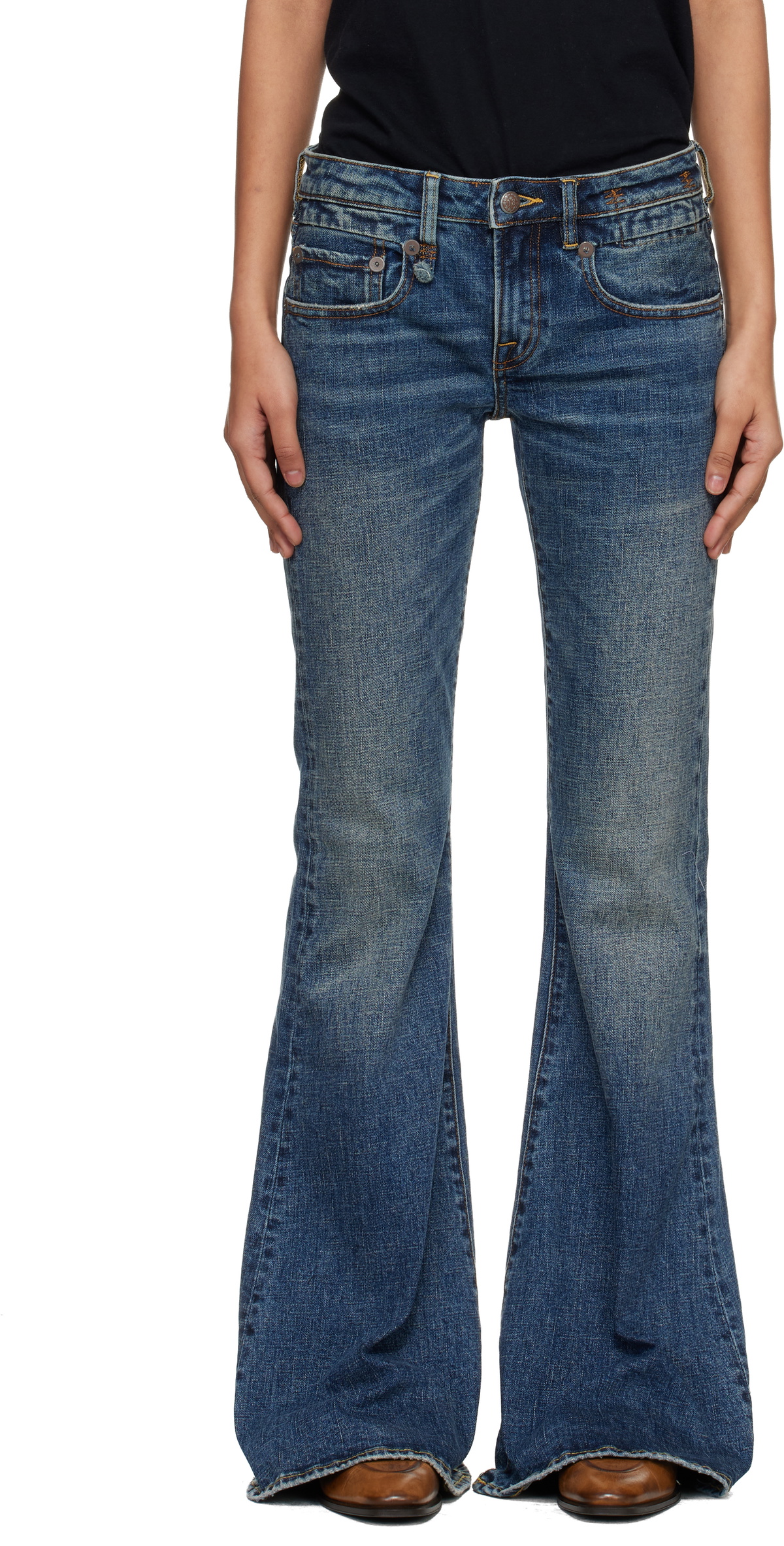 R13 Blue Overflow Boy Flare Stretch Jeans
