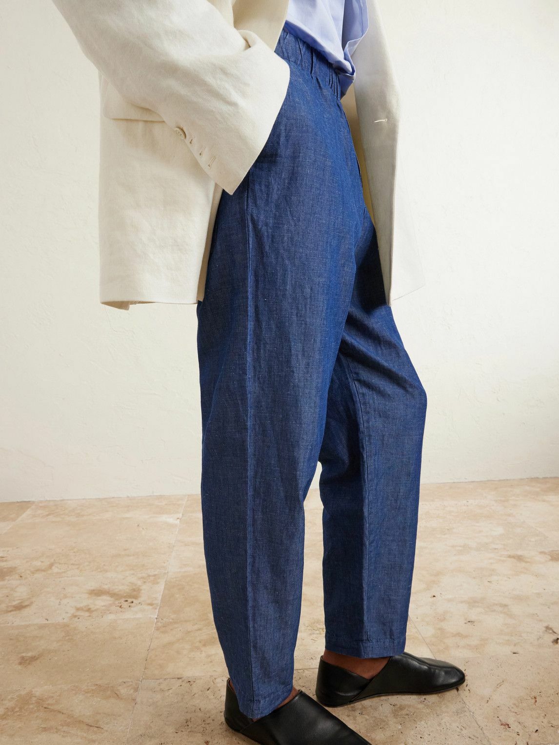 Barena - Tapered Linen and Cotton-Blend Trousers - Blue