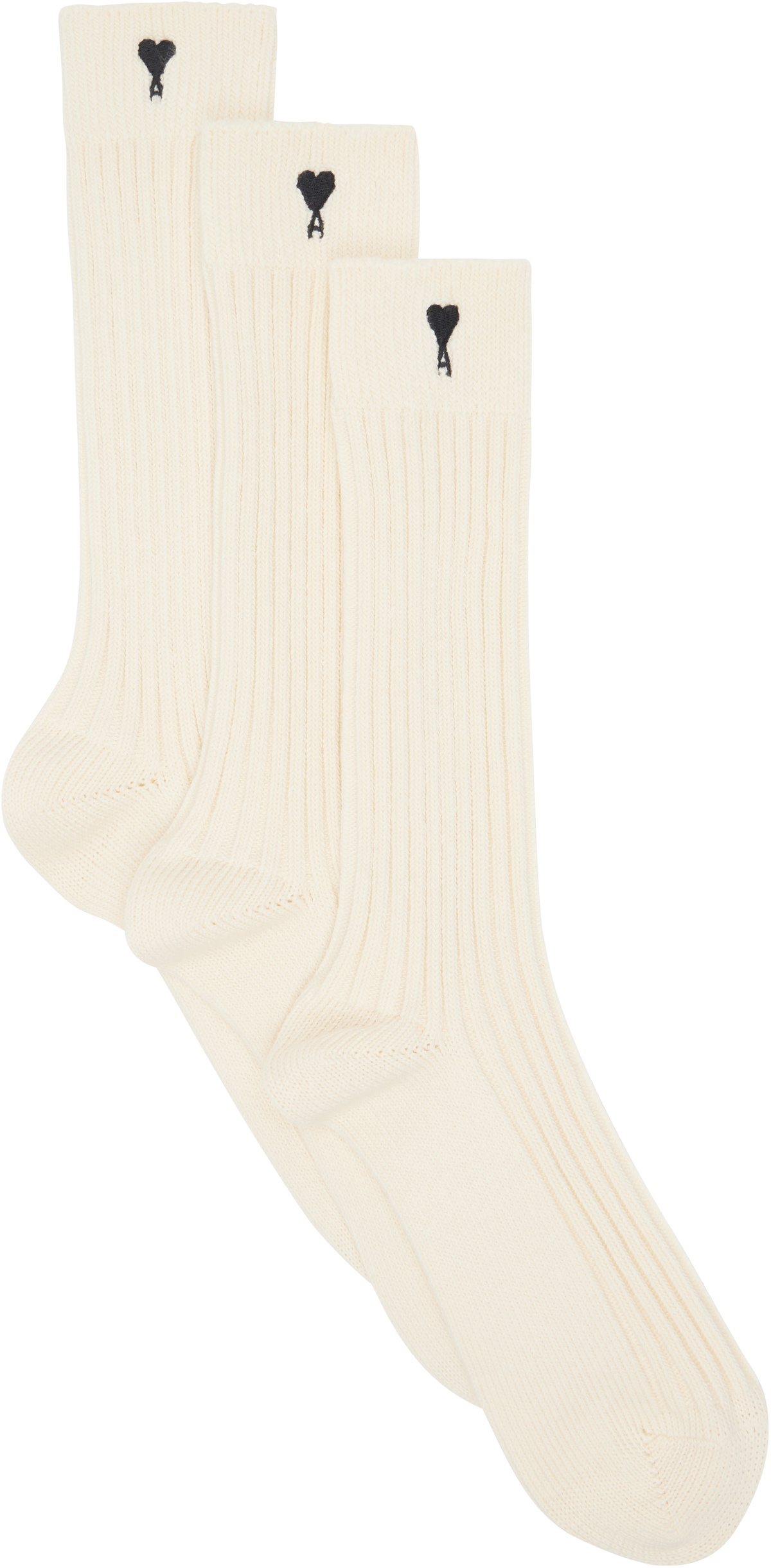 AMI Paris Three-Pack Off-White Ami De Coeur Socks