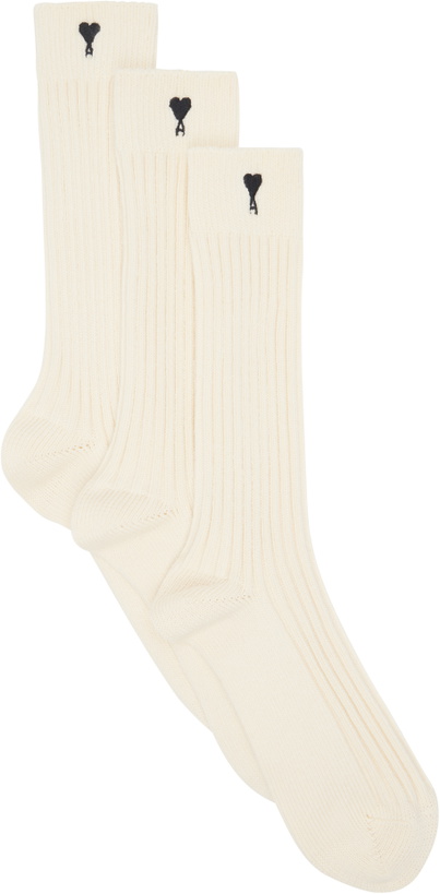 Photo: AMI Paris Three-Pack Off-White Ami De Coeur Socks