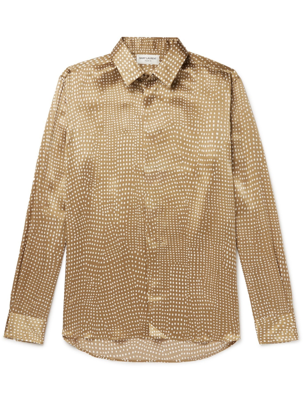 SAINT LAURENT - Polka-Dot Silk-Satin Shirt - Brown Saint Laurent