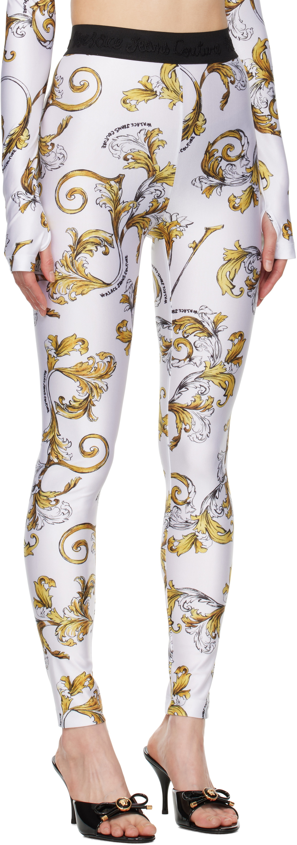 Versace Jeans Couture White Outline Barocco Leggings