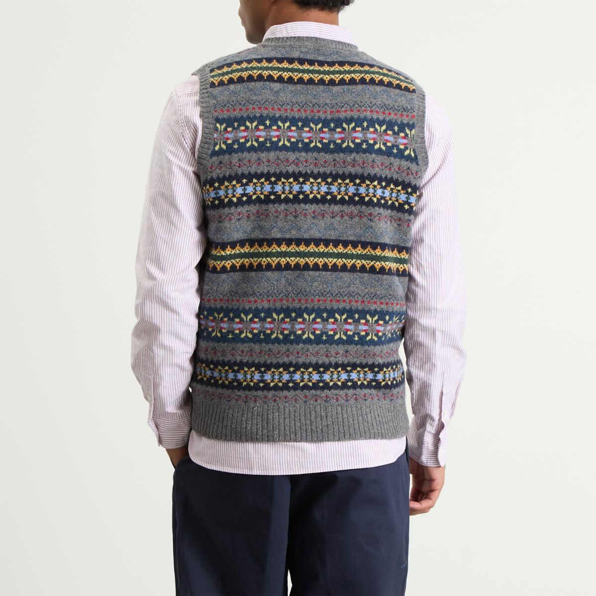 Beams Plus Men's Fair Isle Knit Vest in Grey
