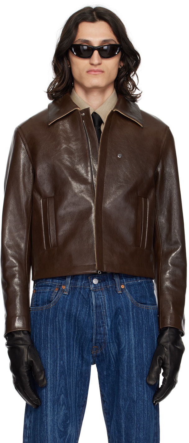 Photo: Karmuel Young Brown 2-Way Pocket Leather Jacket