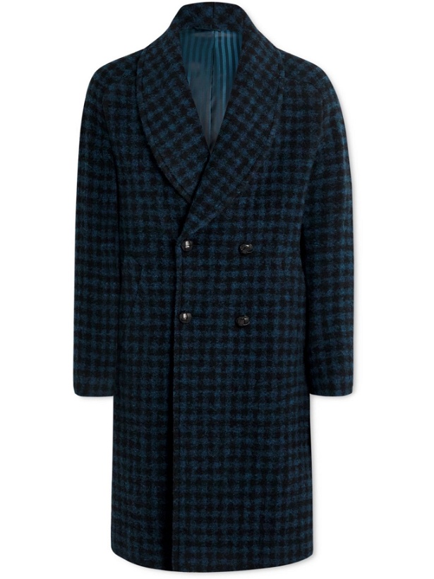 Photo: MP Massimo Piombo - Robbie Shawl-Collar Double-Breasted Houndstooth Alpaca-Blend Coat - Blue