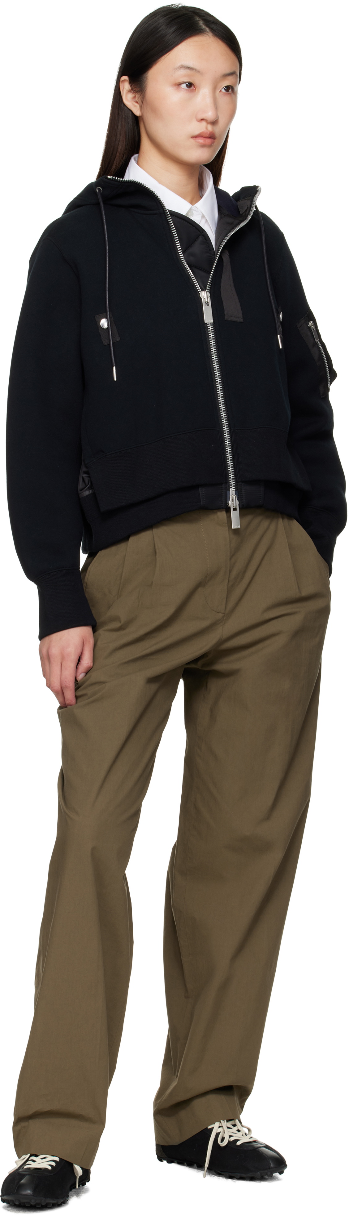 sacai Black Sponge Sweat x Nylon Twill Hoodie Sacai