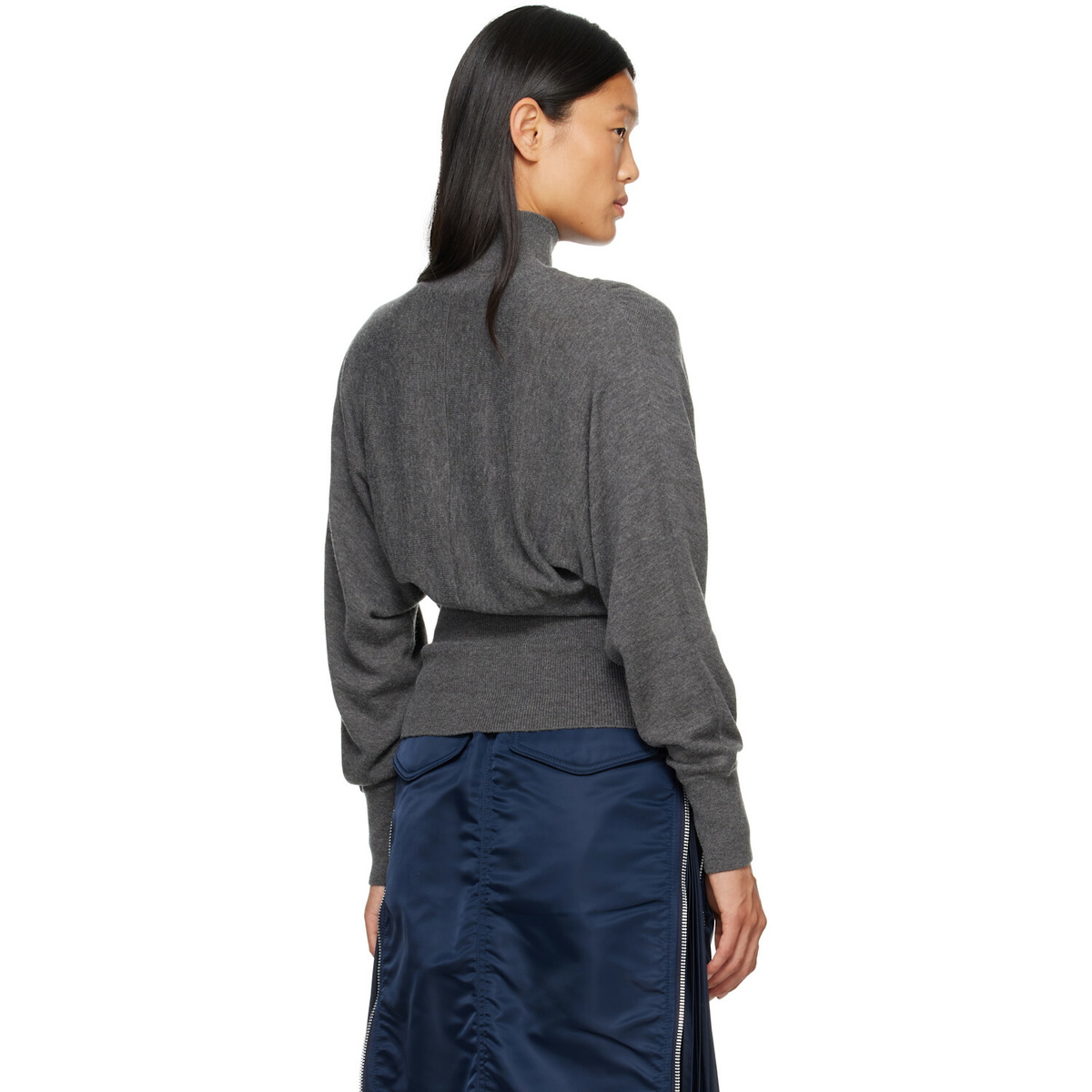 OPEN YY Gray Button Up Blouson Cardigan