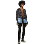 Greg Lauren Black and Blue 50/50 Plaid/Denim Studio Shirt