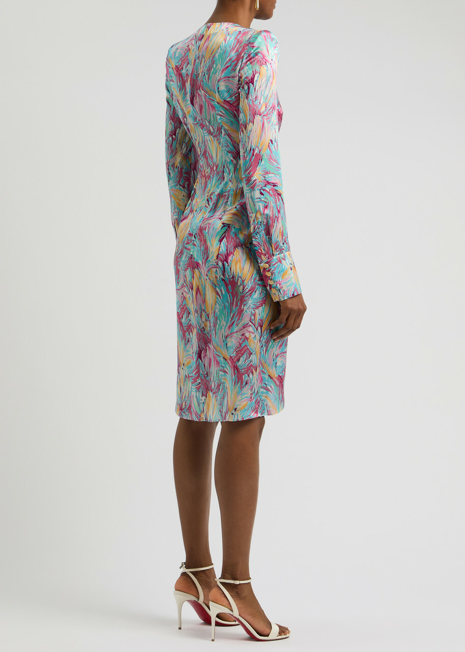 Balmain Printed Draped Silk Mini Dress Multi Print