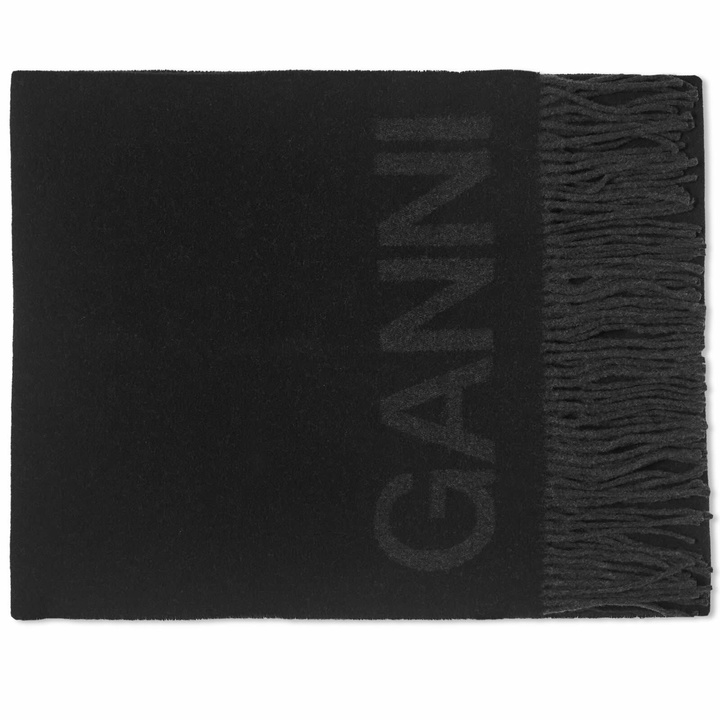 Photo: GANNI Women's Fringed Wool Scarf in Black