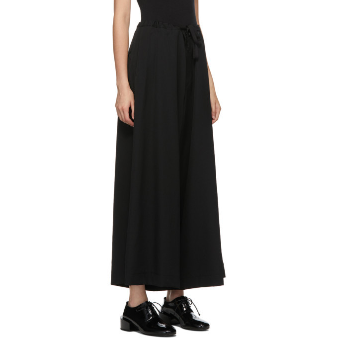 Ys Black Wool Gabardine Wide Flared Trousers Ys