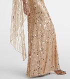 Jenny Packham Honey Dew caped embellished gown