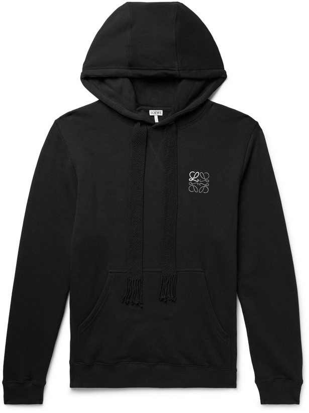 Photo: LOEWE - Logo-Embroidered Cotton-Jersey Hoodie - Black