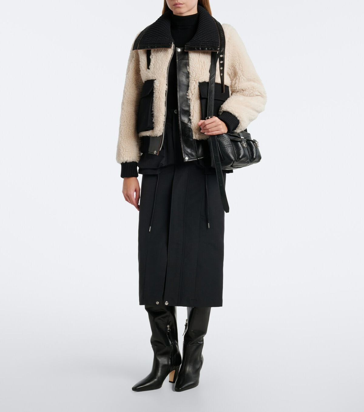 Sacai Cotton-blend zip-up midi skirt