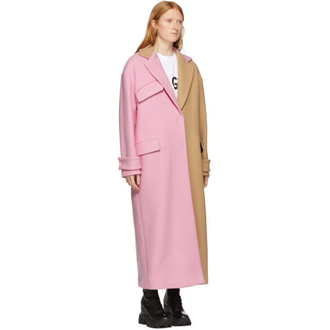 MSGM Beige and Pink Two-Tone Long Coat
