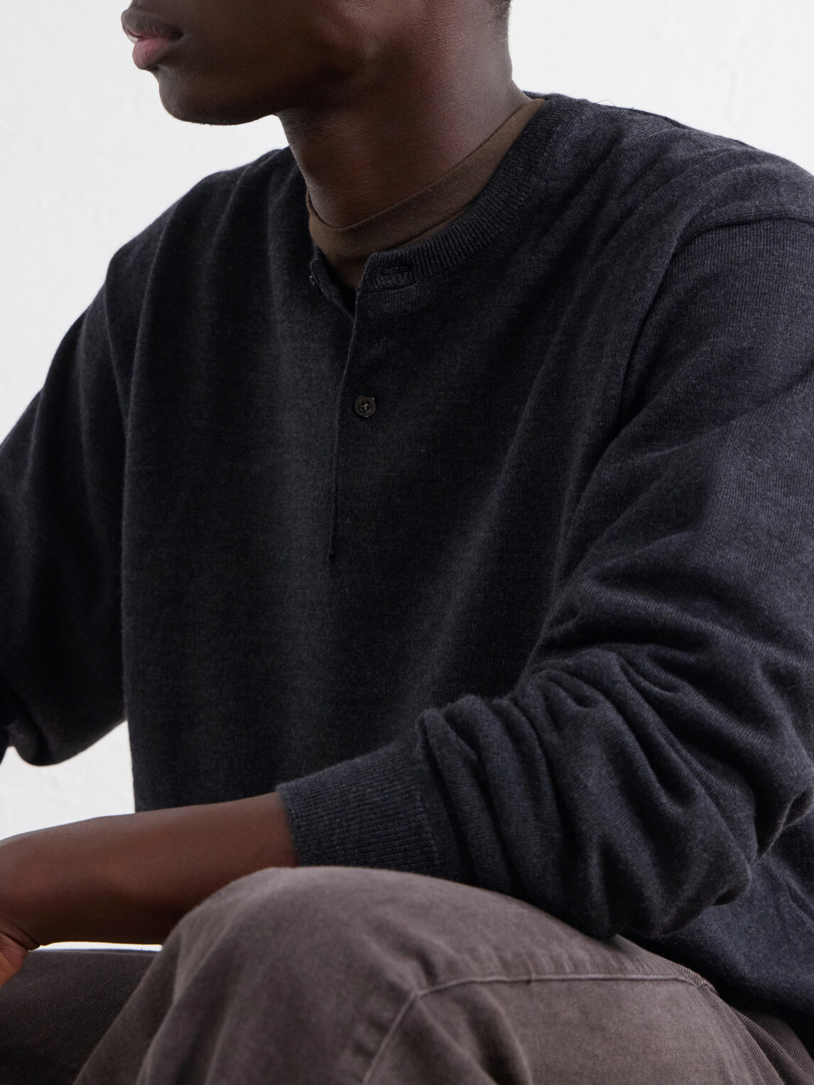 A.PRESSE - Wool Henley Sweater - Gray