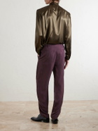 SAINT LAURENT - Tapered Belted Pleated Silk Trousers - Purple