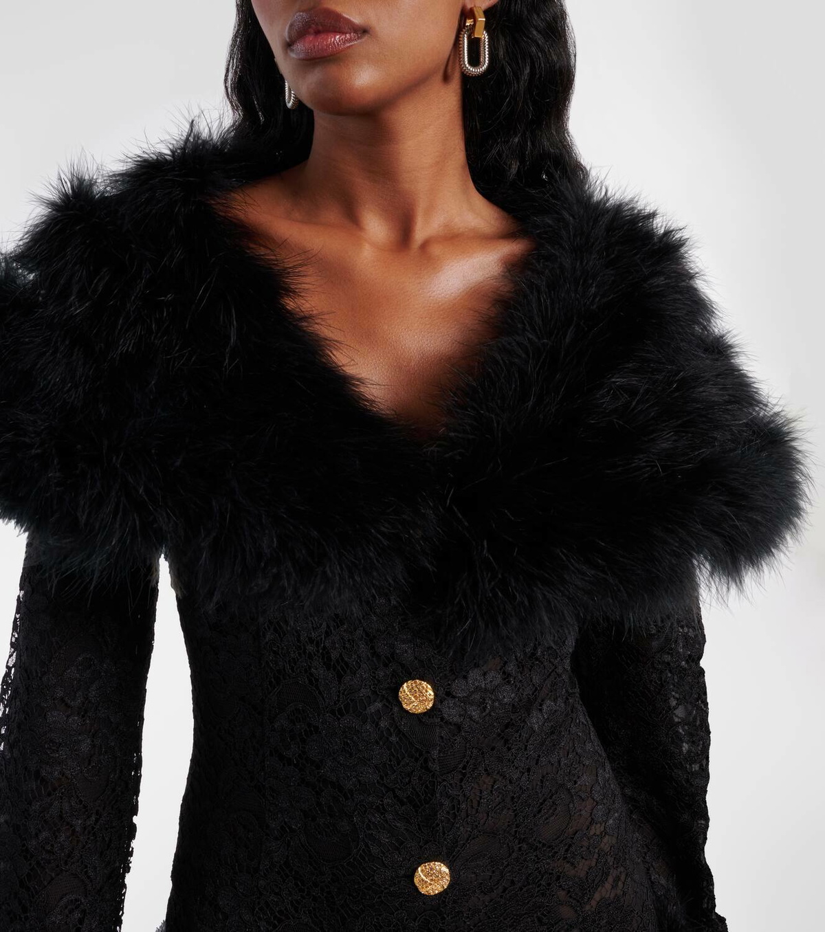 Alessandra Rich Feather-trimmed lace coat