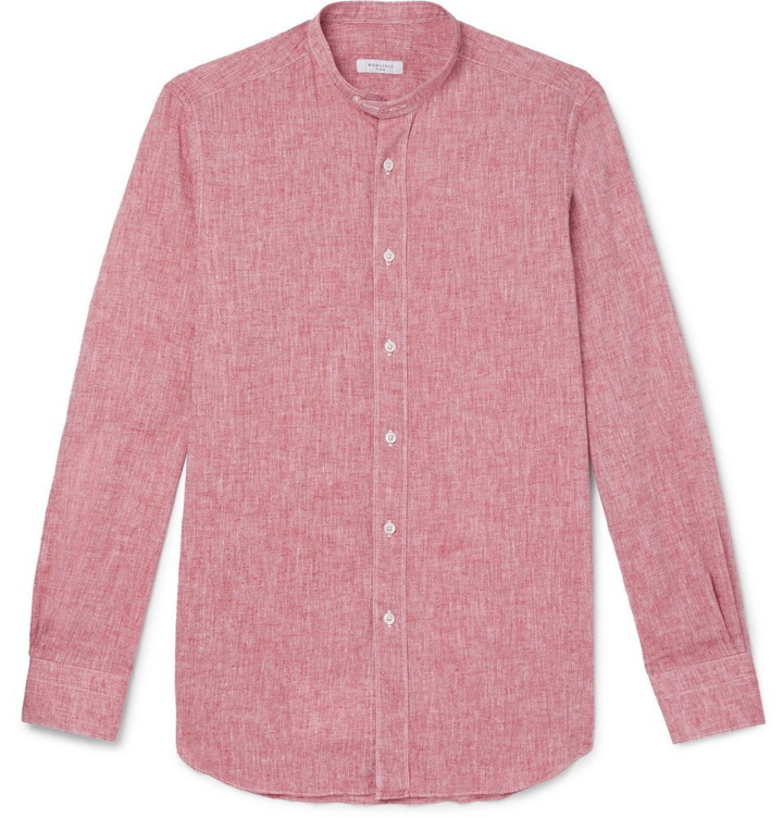 Photo: Boglioli - Slim-Fit Grandad-Collar Linen and Cotton-Blend Shirt - Red