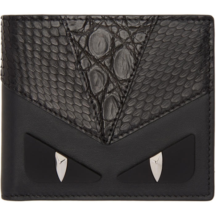 Fendi Embossed Monster Eye Card Case In Black/silver