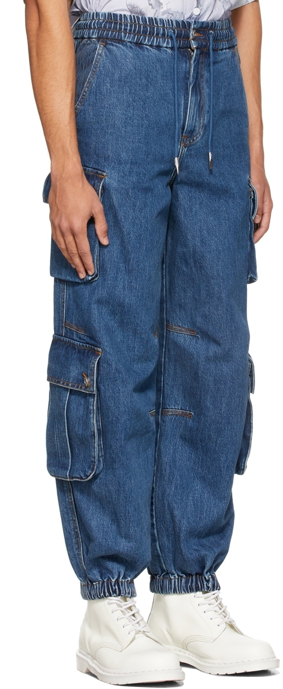 Feng Chen Wang Blue Washed Denim Cargo Pants Feng Chen Wang