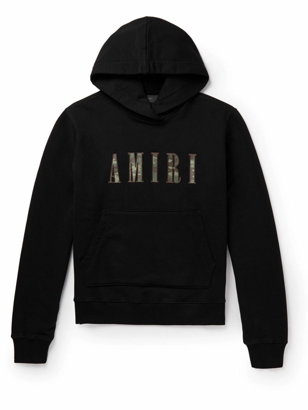 Photo: AMIRI - Logo-Appliquéd Cotton-Jersey Hoodie - Black